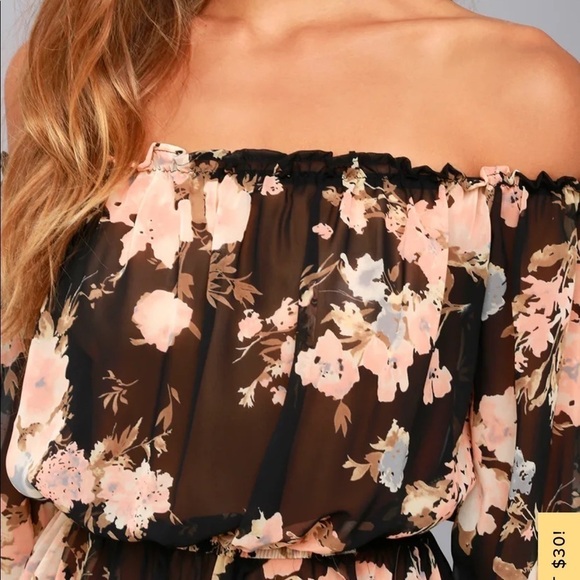 NWT Lulu’s black floral off-the-shoulder sheer peplum top size XS - Picture 4 of 8
